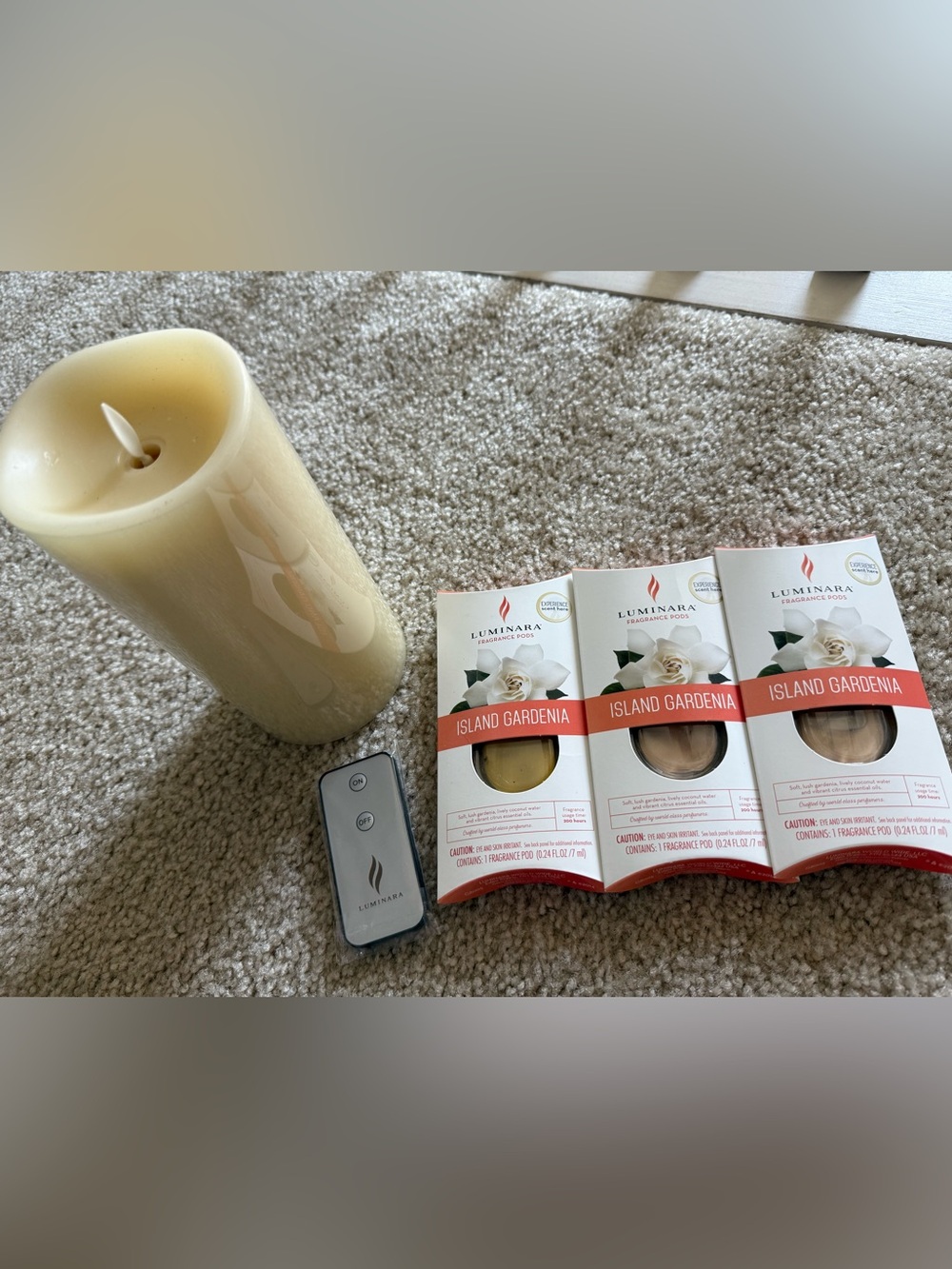 Luminara Island Gardenia Flameless Pillar Candle with Remote